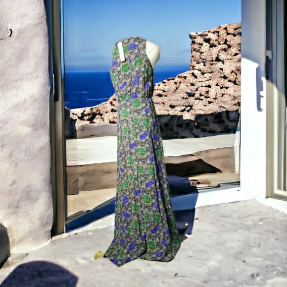 Revolve Line & Dot Dark Floral Crepe High Slit Maximalist Maxi Event Date Dress - Picture 13 of 13